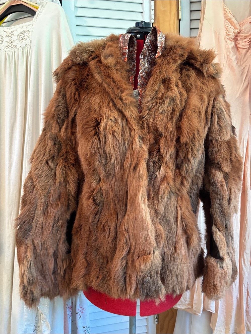 Vintage genuine 100% Rabbit Fur Coat Reddish brown 70s bomber jacket